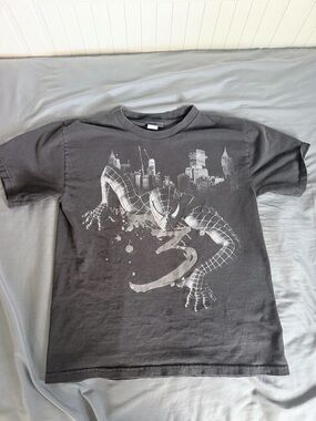 Spiderman Black Short-Sleeve Graphic Tee with Silver Spider Print